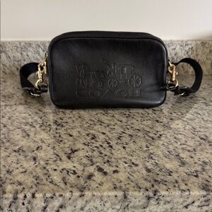 Coach Black Pebbled Leather Camera Crossbody with Gold Hardware